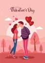 happy Valentine\'s Day Poster or banner with cartoon couples. vector illustration design