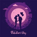 happy Valentine\'s Day Poster or banner with cartoon couples. vector illustration design