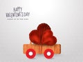 Happy Valentine`s Day Poster Design with Hearts Shape Patch Stitches in Wooden Truck