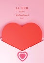 Happy Valentine's Day poster. Holiday background with red heart and pink envelope. 3D rendering illustration Royalty Free Stock Photo