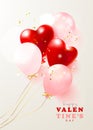 Happy Valentine s Day poster with realistic 3d balloons and golden confetti.Festive background for February 14 .Vector Royalty Free Stock Photo