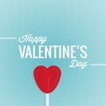 Happy Valentine`s Day. Red heart shape lollipop. Concept of love. Vector illustration, flat design Royalty Free Stock Photo