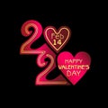 Happy Valentine`s Day. 2020. Red Raspberry with Gold on black. Royalty Free Stock Photo