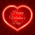 Happy Valentine s day Red Valentines day greeting card with sparkling heart on shiny rays background. Romantic vector illustration Royalty Free Stock Photo