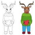 Happy Valentine`s Day, Reindeer Coloring page adult and kids. I love you. Coloring page, Coloring book. Contour