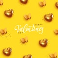 Happy Valentine\'s Day. Romantic background design with butterflies, gold hearts and glitter confetti.