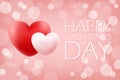 Happy Valentine`s Day romantic background with red and pink realistic hearts. 14 february holiday greetings. Royalty Free Stock Photo