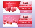 Happy Valentine`s day sale background banners set,Heart balloons and cloud