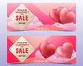 Happy Valentine`s day sale colorful background banner set with couple Heart balloon and cloud Royalty Free Stock Photo