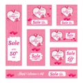 Happy Valentine`s Day sale header and banner set with 50% discount offer. Royalty Free Stock Photo