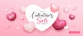 Happy Valentine`s day sale heart space, balloon heart pink colorful banners design on pink background Royalty Free Stock Photo