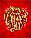 Happy Valentine`s day sale lettering web banner, holiday advertising discounts