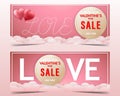 Happy Valentine`s day sale Love text background banner set with couple Heart balloon and cloud.wallpaper,invitation,posters, Royalty Free Stock Photo