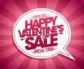 Happy valentine`s day sale vector banner with speech bubble and pink rays backdrop Royalty Free Stock Photo