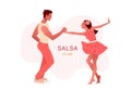 Happy Valentine`s Day. Salsa in the city. Street dancing. Beautiful couple dancing. People in love.