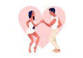 Happy Valentine`s Day. Salsa in the city. Street dancing. Beautiful couple dancing. People in love.