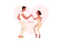 Happy Valentine`s Day. Salsa in the city. Street dancing. Beautiful couple dancing. People in love.