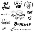 Happy Valentine`s day set of quotes. Greeting Valentine`s day typography lettering text. Romantic quote, love celebration font Royalty Free Stock Photo