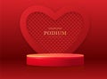 Happy Valentine`s day showcase background with 3d podium and love heart shape.