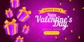 Happy Valentine`s day special offer horizontal flyer template or advertising super sale banner. Vector illustration of flying gif