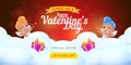 Happy Valentine`s day special offer landing page template or super sale promotion banner. Vector illustration of smiling and