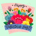 Happy valentine`s day spring flower flat syle