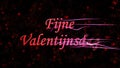 Happy Valentine's Day text in Dutch Fijne Valentijnsdag turns to dust from right on dark background Royalty Free Stock Photo