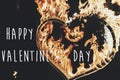 Happy valentine`s day text, greeting card. fire heart firework o Royalty Free Stock Photo