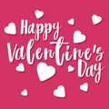 Happy Valentine`s day text handwritten with white hearts on pink background. Cute modern hand drawn vector illustration. Valentin Royalty Free Stock Photo