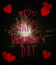 Happy Valentine`s Day text on sparkle fireworks background Royalty Free Stock Photo