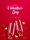 Happy valentine\'s day text vector design. Valentine\'s day greeting card with couple wine glass elements.