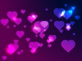 Happy Valentine`s day, 14th of February. Bright hearts on background with violet gradient, bokeh effect. Vector Royalty Free Stock Photo