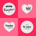 Happy valentine's day. Together forewer. Ilove you. Be mine valentine. Set of lettering. Pink textured background.