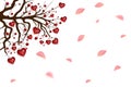 Happy Valentine`s Day. Tree decorated with red hearts and beads. Ruby jewel. Valentine`s card Royalty Free Stock Photo