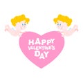 Happy Valentine's day. Two Angels and heart. Symbol of love. Royalty Free Stock Photo