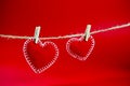 Happy Valentine`s Day two decorative hearts Royalty Free Stock Photo