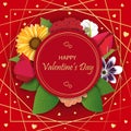 Happy Valentine\'s Day unique greeting card. Holiday background design with realistic gifting flower bouquets