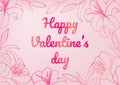 Happy Valentine`s day! Valentine`s day greeting card template. Vector. Light pink background with dark pink elements with a writte