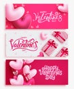 Happy valentine`s day vector banner set. Royalty Free Stock Photo