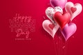 Happy valentine`s day vector design. Valentine`s day text in empty space with inflatable heart balloon elements.