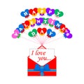 Happy Valentine`s Day. Vector festive template with air hearts. I love you inscription. Royalty Free Stock Photo