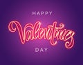 Happy Valentine`s Day Vector Glowing Script Lettering Inscription,Valentine`s Day Vector Neon Sign.