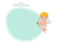 Happy Valentine`s Day. Vector Greeting Card cupid cartoon character with bow and arrow. decorative element on Valentine. posters,