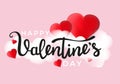 Happy Valentine\'s day vector greeting card with realistic red hearts, clouds and pink background Royalty Free Stock Photo