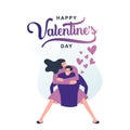 Happy valentine`s day vector illustration with cute couple carrying in love modern mobile banner or poster template isolated on Royalty Free Stock Photo