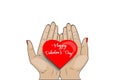 Happy Valentine`s day! vector illustration - women`s hands hold the heart Royalty Free Stock Photo