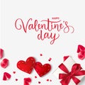 Happy Valentine`s Day. Vector lettering. Holiday greeting text. Valentines Day background with red gift box. Royalty Free Stock Photo