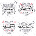 Happy Valentine s Day vector vintage illustration. Set of signs with sun beams and arrows. Stamps label with sun rays Royalty Free Stock Photo