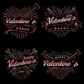 Happy Valentine s Day vector vintage illustration. Set of signs with sun beams and arrows. Stamps label with sun rays Royalty Free Stock Photo