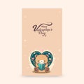 Happy Valentine`s Day Vertical Banner With Cute Teddy Bear Reading A Book, Heart Shape On Peach Royalty Free Stock Photo